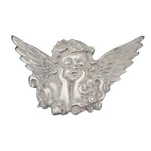Vintage Spoon USA Brooch, Pin, Pewter, Victorian Cherub Angel w/Wings